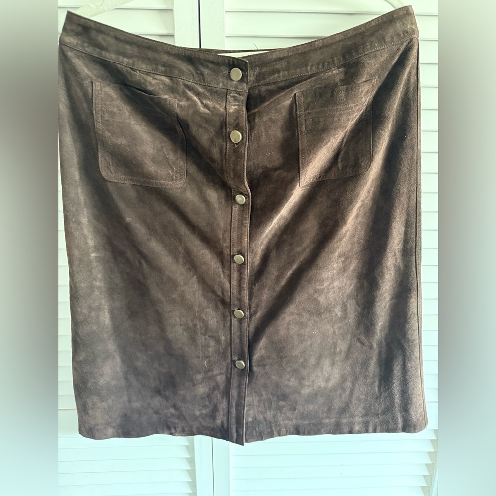 LOFT Dark Brown Suede Leather Skirt
